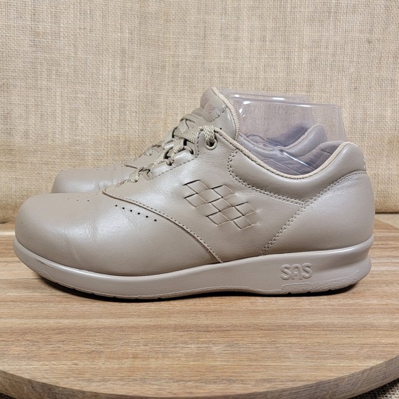 SAS Free Time Shoes Leather Comfort Walking Beige Lace Up Orthopedic Women's 5.5 - Picture 4 of 10